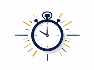 Minimalistische stopwatch met gouden accenten en geometrische lijnen die snelheid suggereren op witte achtergrond