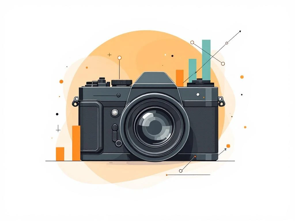 Camera silhouet met geometrische vormen en groeigrafiek voor professionele zakelijke fotografie diensten