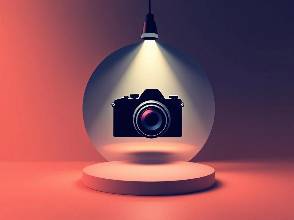 Camera silhouet met geometrische vormen op gradiënt achtergrond voor zakelijke fotografie diensten