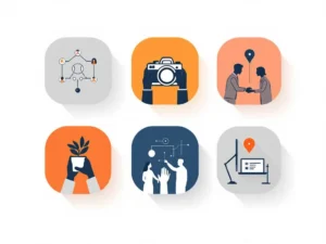 Vijf fotografie-gerelateerde iconen in minimalistisch design: camera, mensen, plant, handen en werkruimte in oranje en blauw


Vijf fotografie-gerelateerde iconen in minimalistisch design: camera, mensen, plant, handen en werkruimte in oranje en blauw