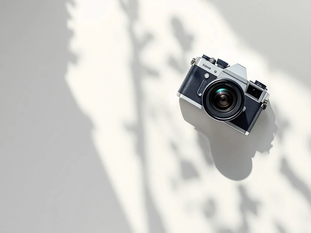 Moderne camera en analoge klok op wit oppervlak tonen zakelijke fotosessie tijdsduur met minimalistisch design