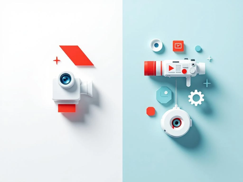 Gesplitste compositie toont nieuwsfotografie met rode accenten links en feature fotografie met blauwe tinten rechts