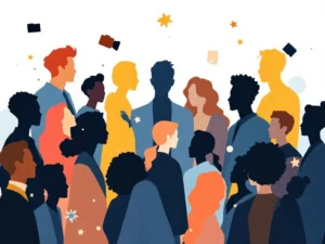 Diverse professionele silhouetten met camera-iconen in minimalistische stijl met blauwe en grijze tinten