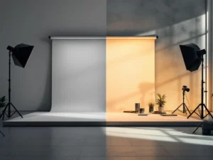 Split-screen vergelijking tussen saaie stockfoto met grijze tinten en authentieke bedrijfsfotografie met warme verlichting