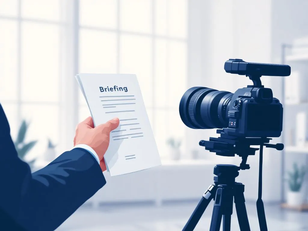 Professionele fotograaf houdt document vast en stelt DSLR-camera op statief af in modern kantoor met natuurlijk licht