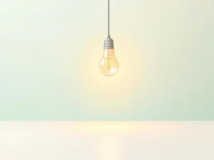Gloeilamp met geometrische stralen in mint en koraal, minimalistische vectorillustratie op witte achtergrond